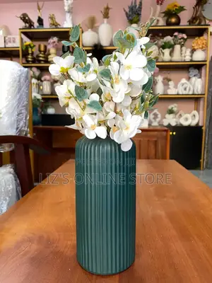 Kreative Art Bottle Green Ribbed Ceramic Vase