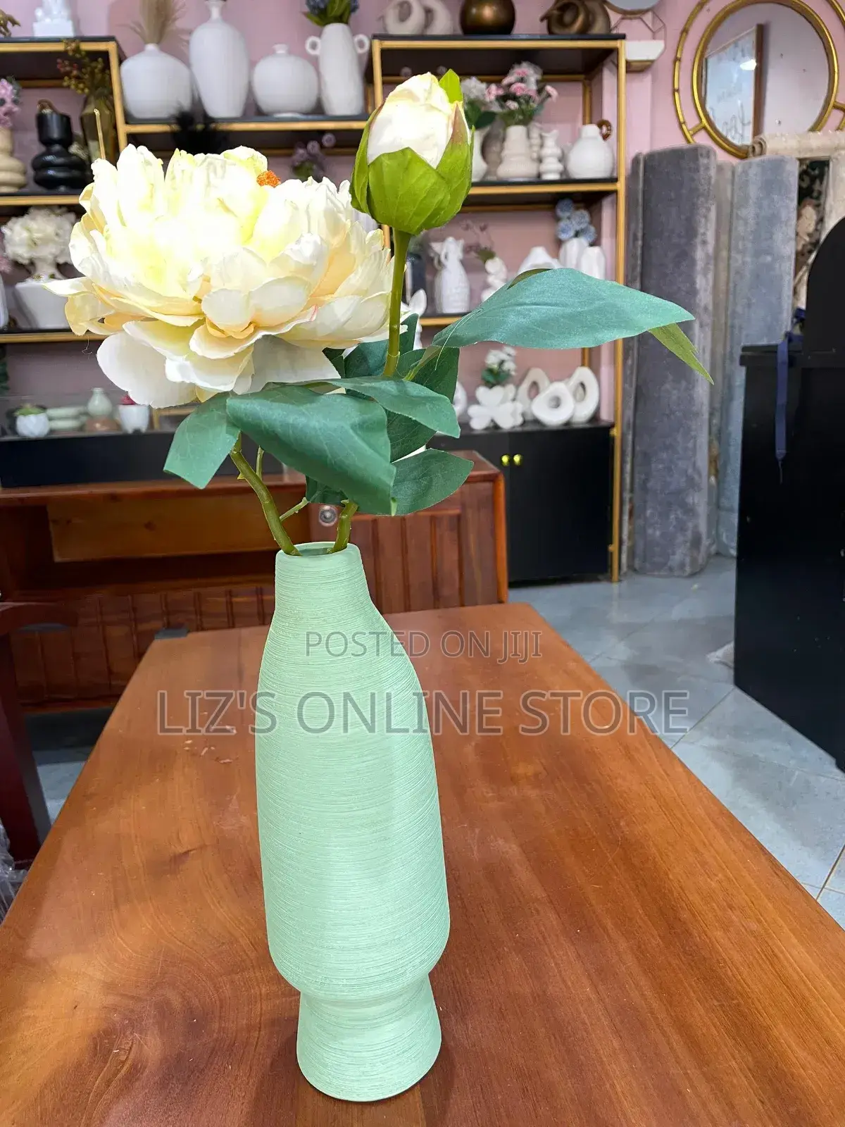 Light Green, Ribbed-Textured Vase
