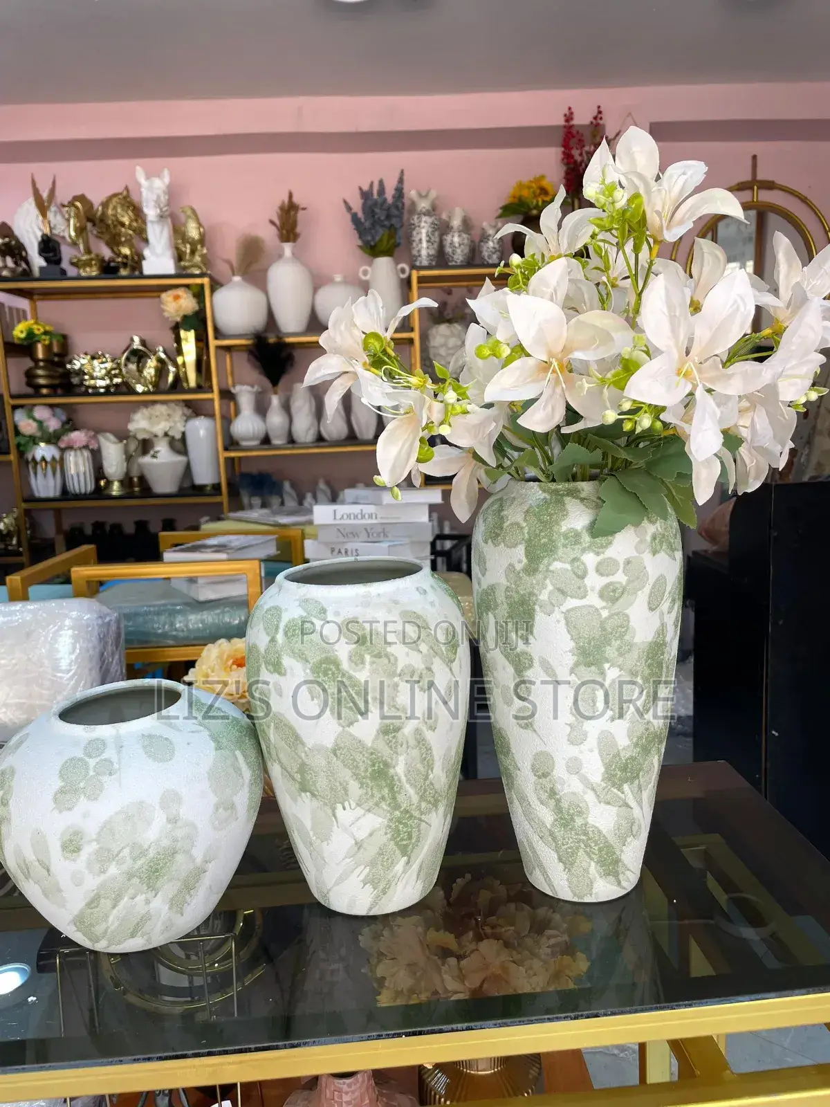 Rustic Farmhouse Vase Features a Unique Green Splatter Design