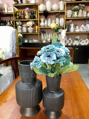 Matte Black Ribbed Ceramic Vases