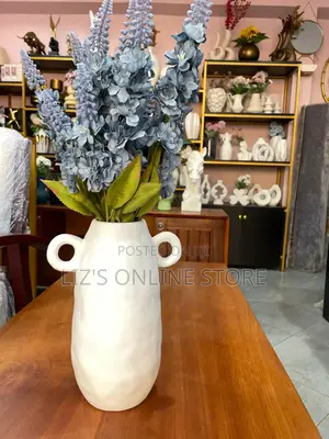 White Rustic Ceramic Vase Features Unique Dual Handles