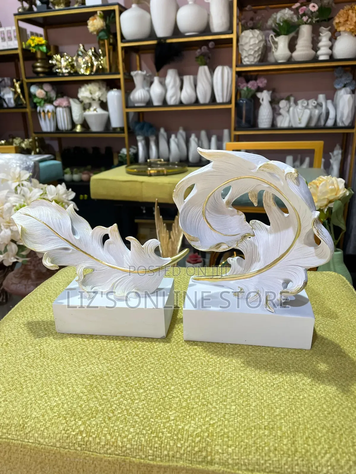 White Resin Feather Figurine Set