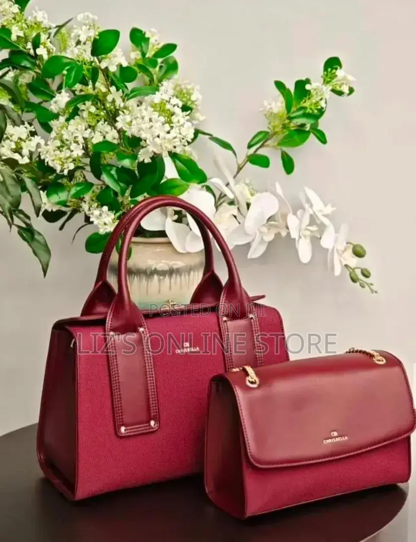 Chrisbella Elena Burgundy Canvas Leather Satchel