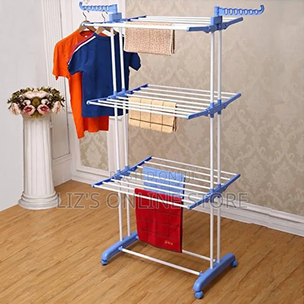 3-tier Laundry Drying Rack Features Adjustable Levels