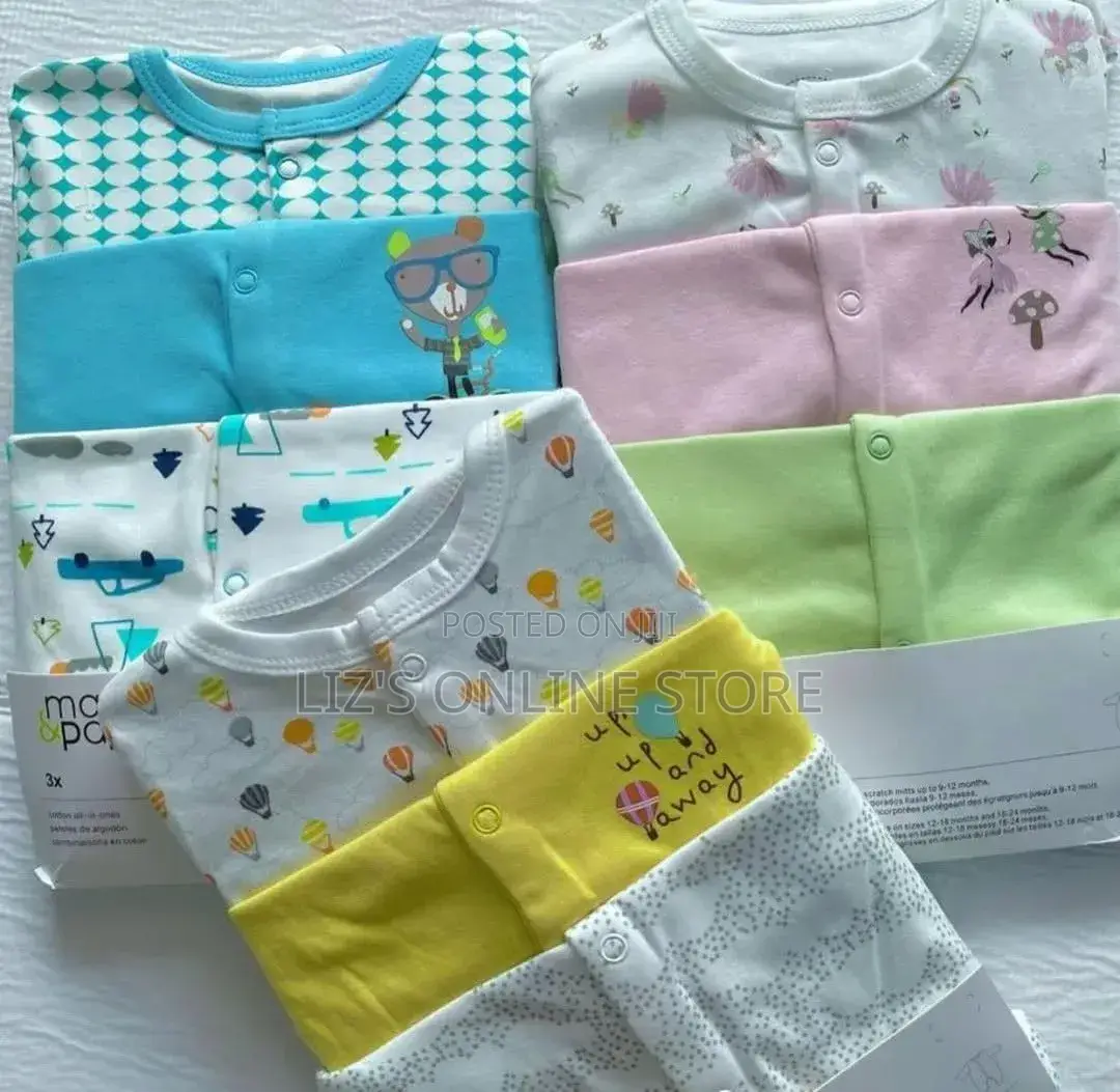 3-Pack of Mamas Papas Cotton Baby Sleepsuits
