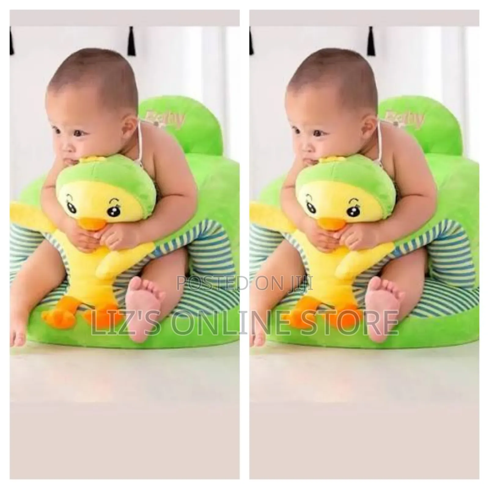 Winston Home Plush Duck-Themed Baby Sofa Seat in Lime Green.