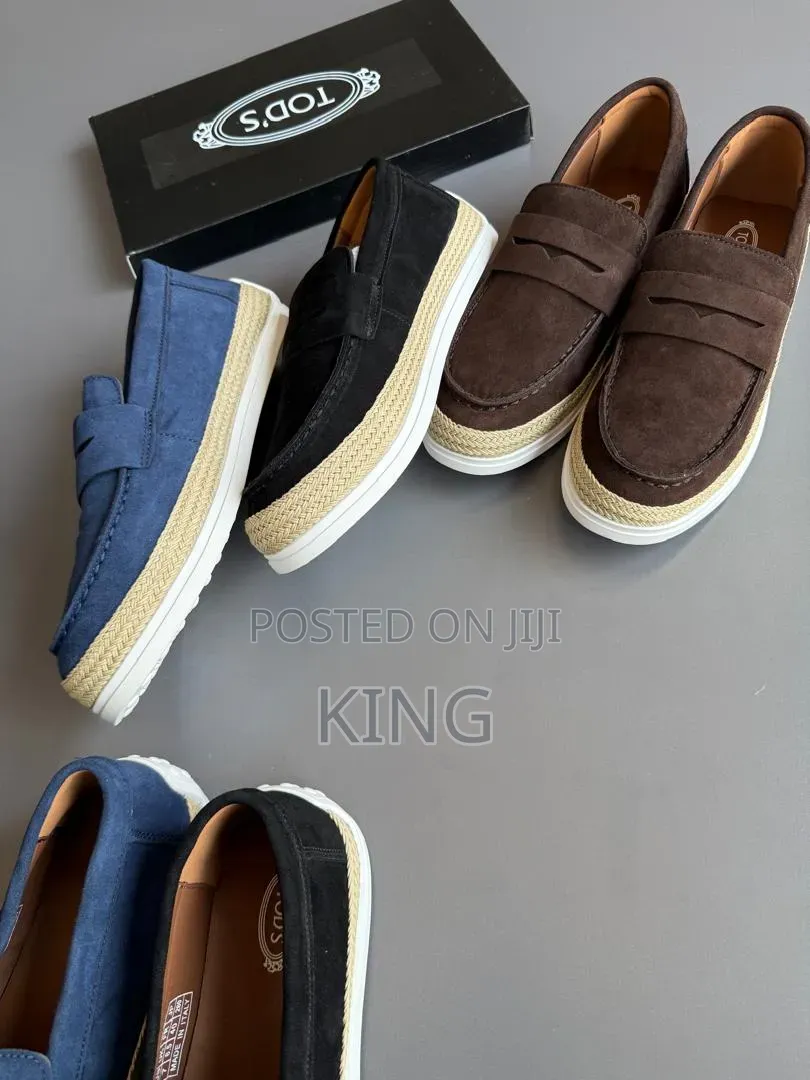 Tod's Suede Loafer Sneakers Featuring Raffia Piping.