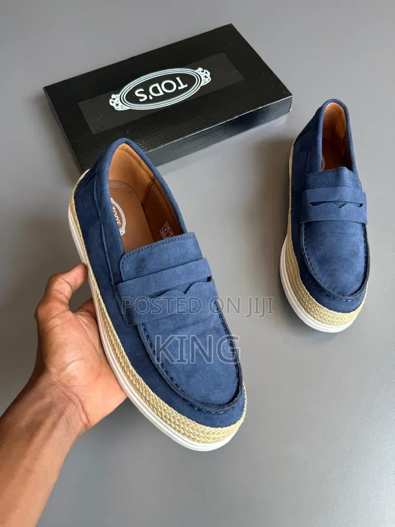Tod's Suede Loafer Sneakers Featuring Raffia Piping.