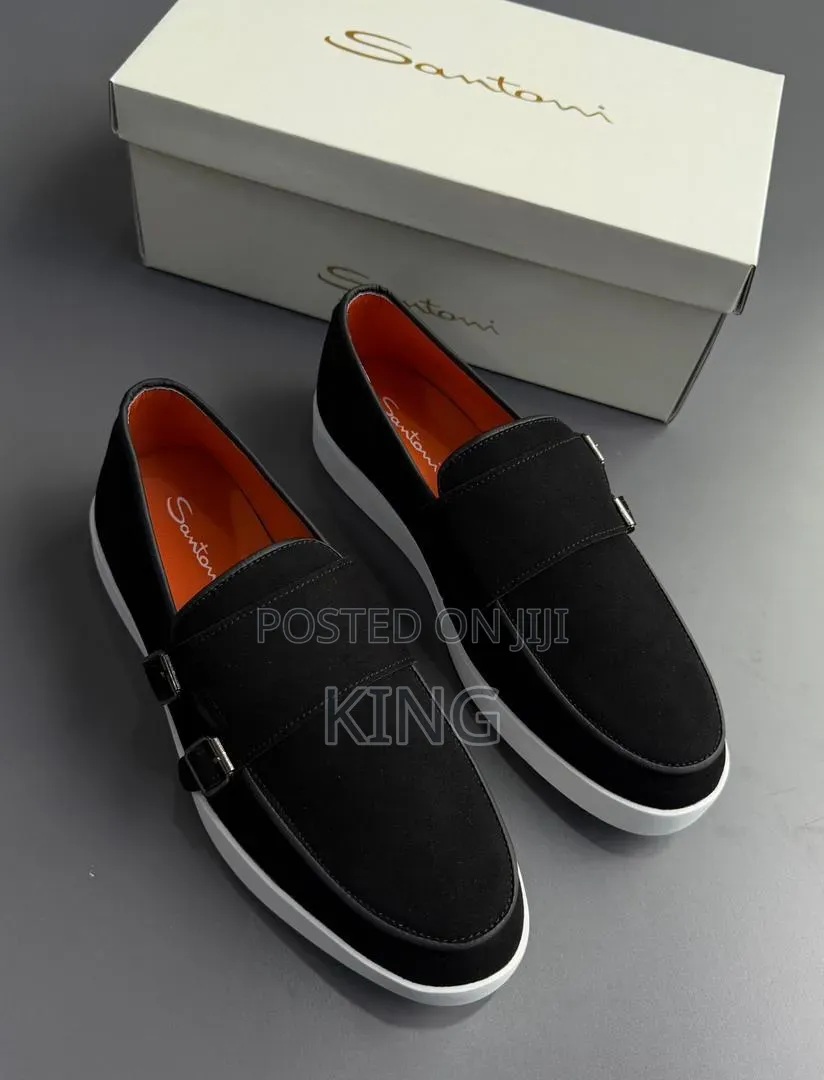 Santoni Suede Loafers. Monk Stripes
