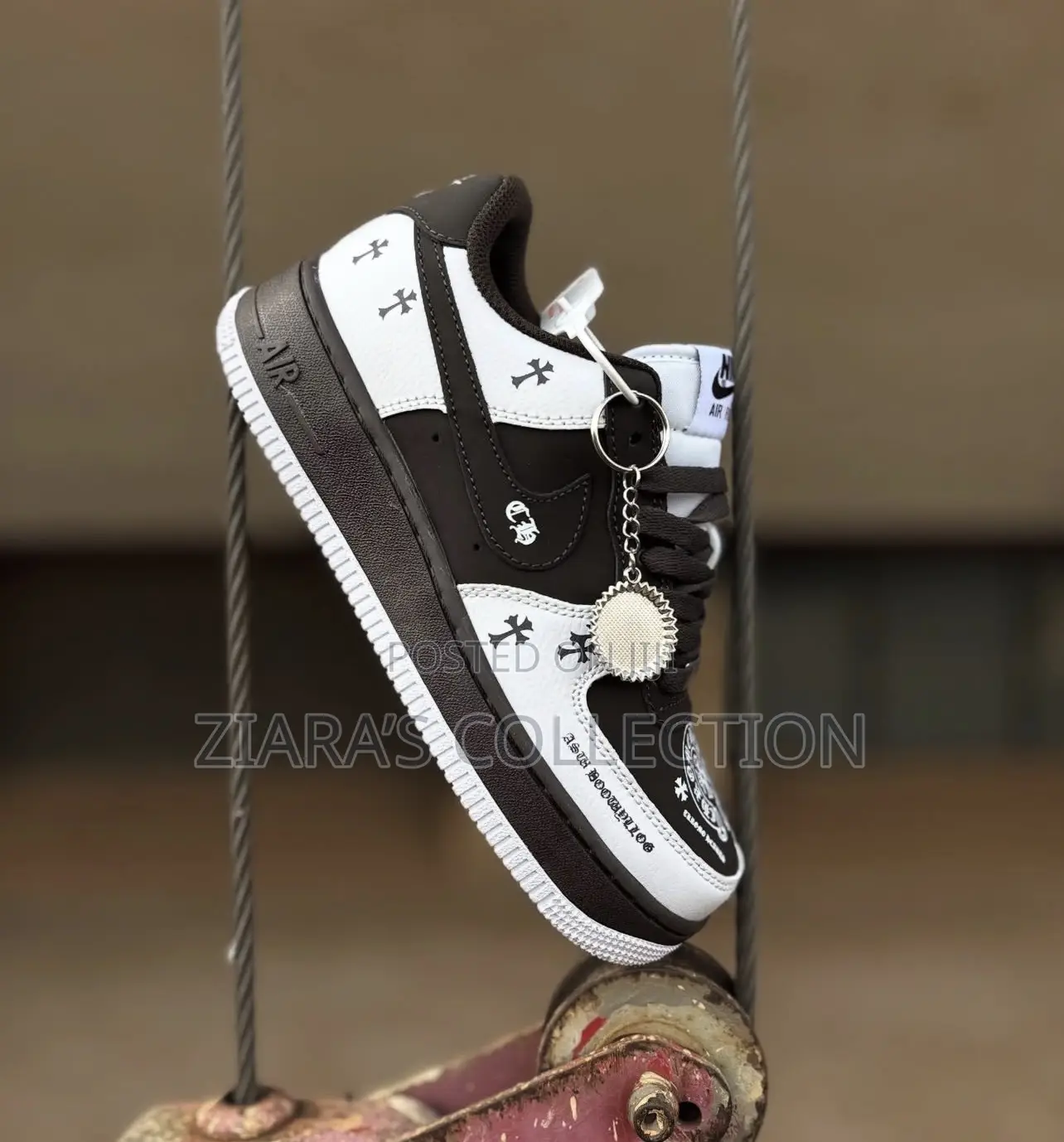 Black and White Nike Air Force 1 X Chrome Hearts Sneakers