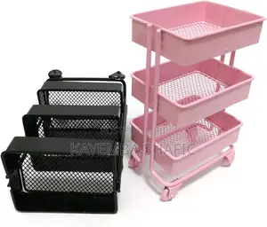 3-Tier Pink Metal Mesh Rolling Utility Storage Cart