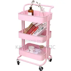3-Tier Pink Metal Mesh Rolling Utility Storage Cart