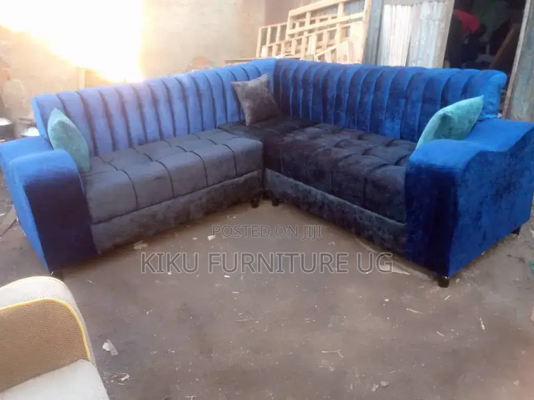 Blue and Black v Shaped Sofa Set
