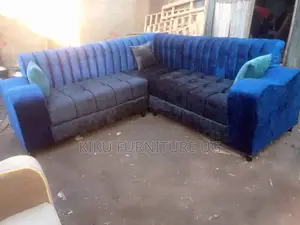 Blue and Black v Shaped Sofa Set