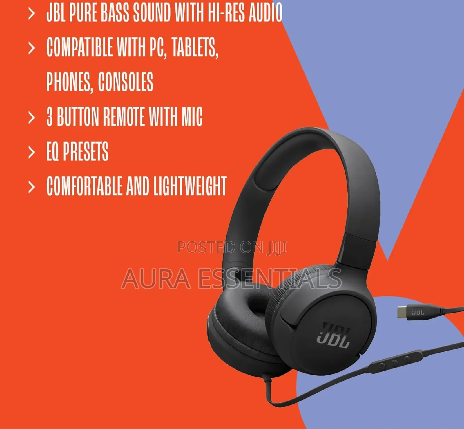 JBL Tune 520c Wired on-Ear Headphones in Black.