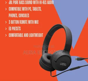 JBL Tune 520c Wired on-Ear Headphones in Black.