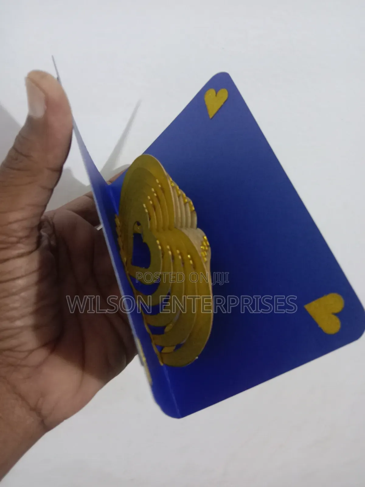 : Handmade 3d Pop-Up Layered Heart (Gold-Blue) Greeting Card