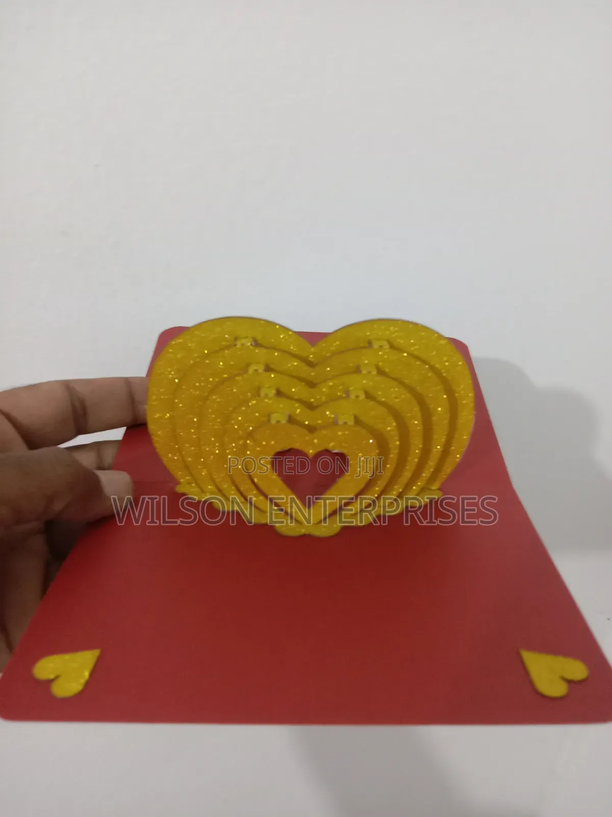 : Handmade 3d Pop-Up Layered Heart (Gold-Maroon) Greeting Card
