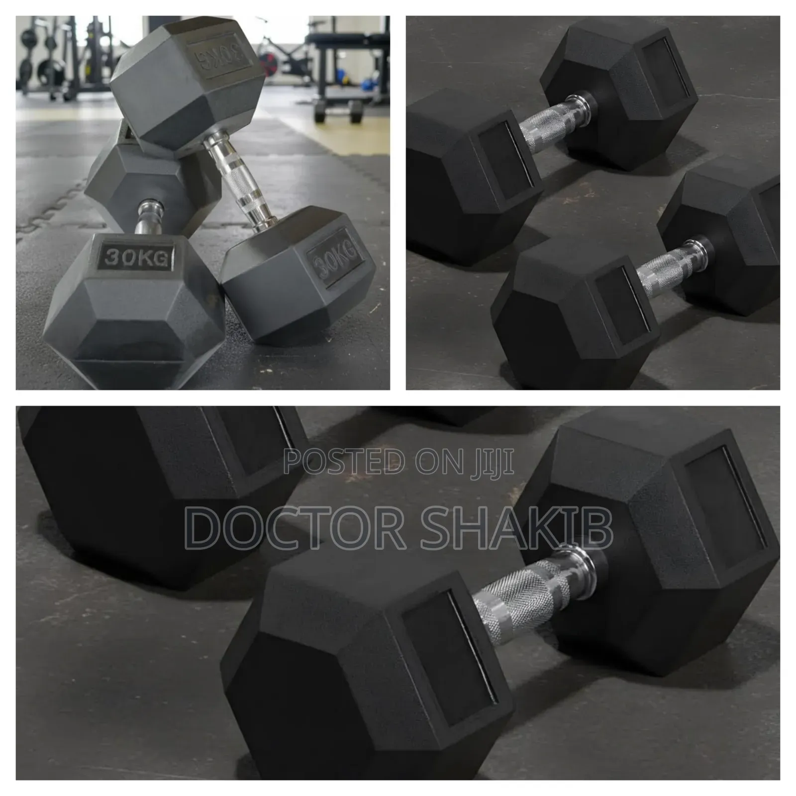 Pair of 30 Kg Rubber Coated Hex Dumbbell