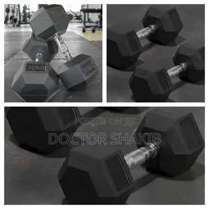 Pair of 30 Kg Rubber Coated Hex Dumbbell