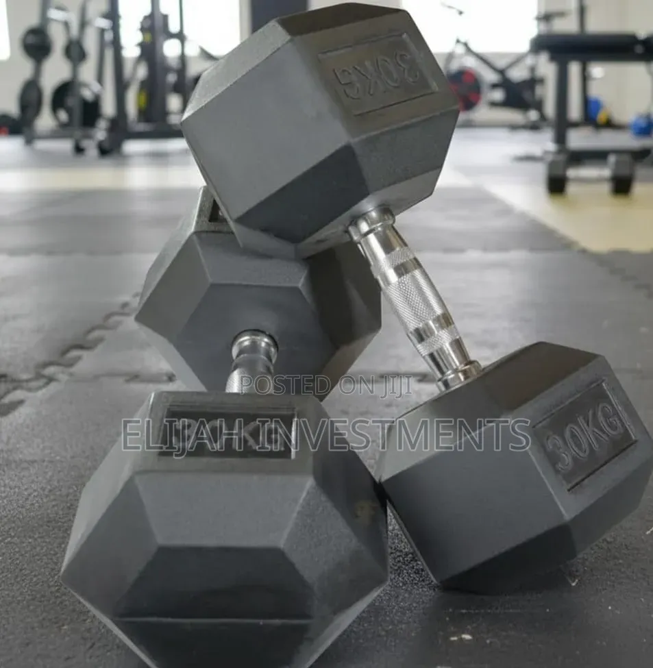 Pair of 30 Kg Rubber Coated Hex Dumbbell