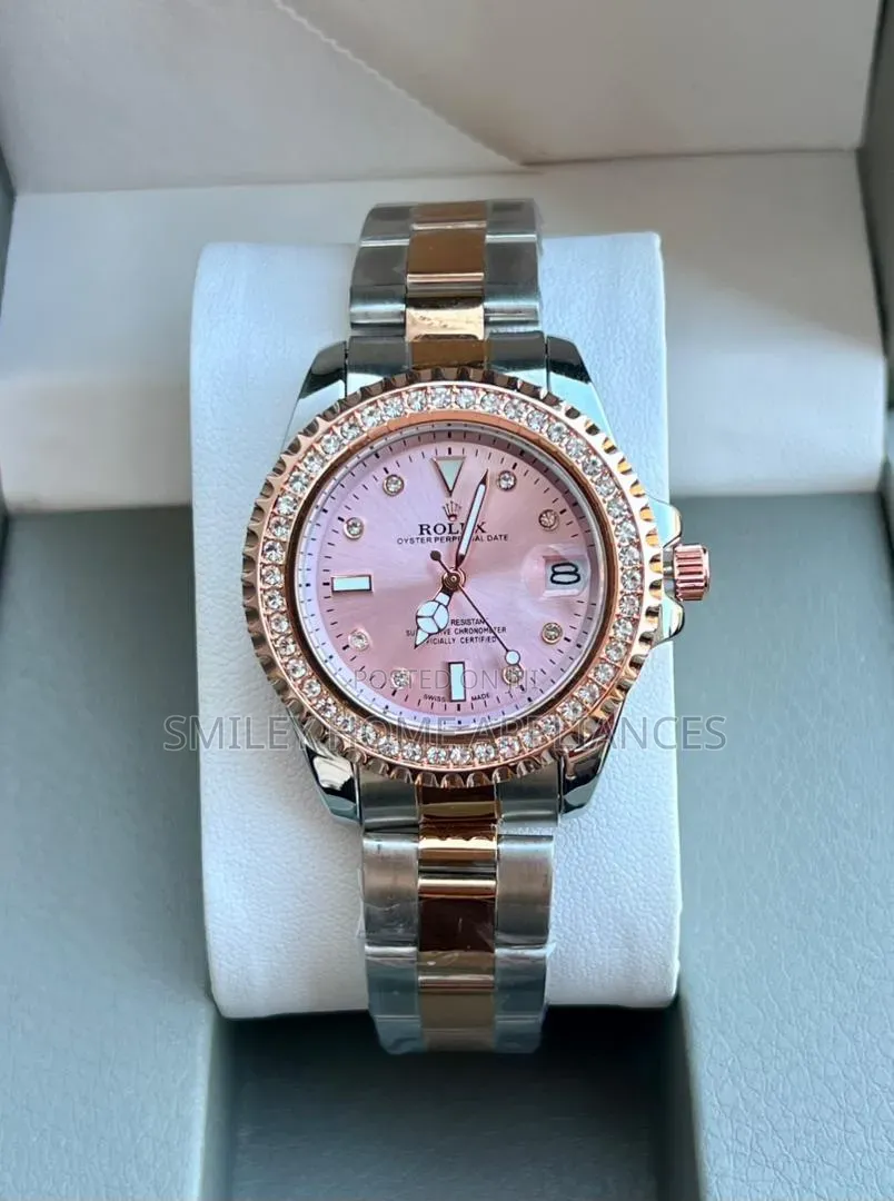 Pink Face Women's Original Analog Rolex Wrist Time Piece Gift Box