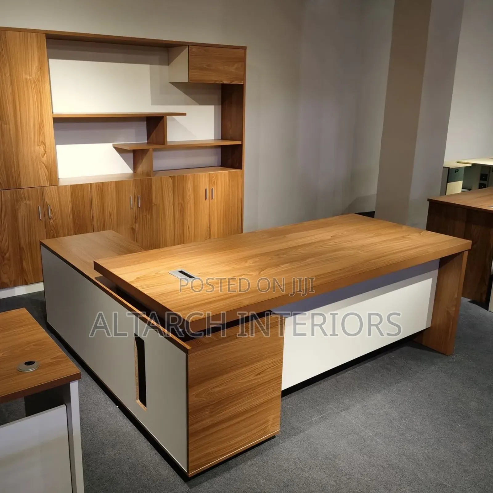 Office Table in White and Brown With Drawers