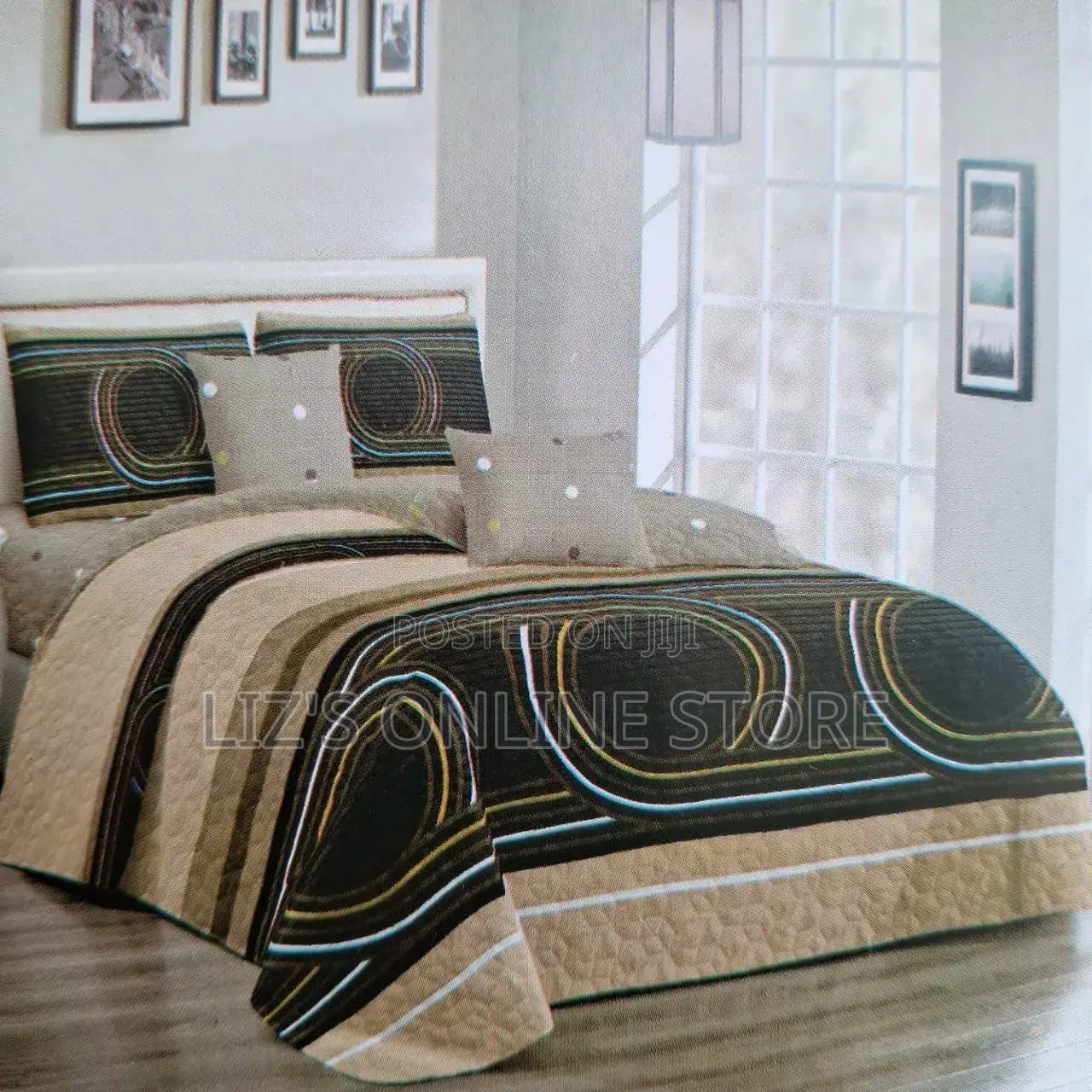 Generic 4-Piece Bedspread Set in Black and Brown