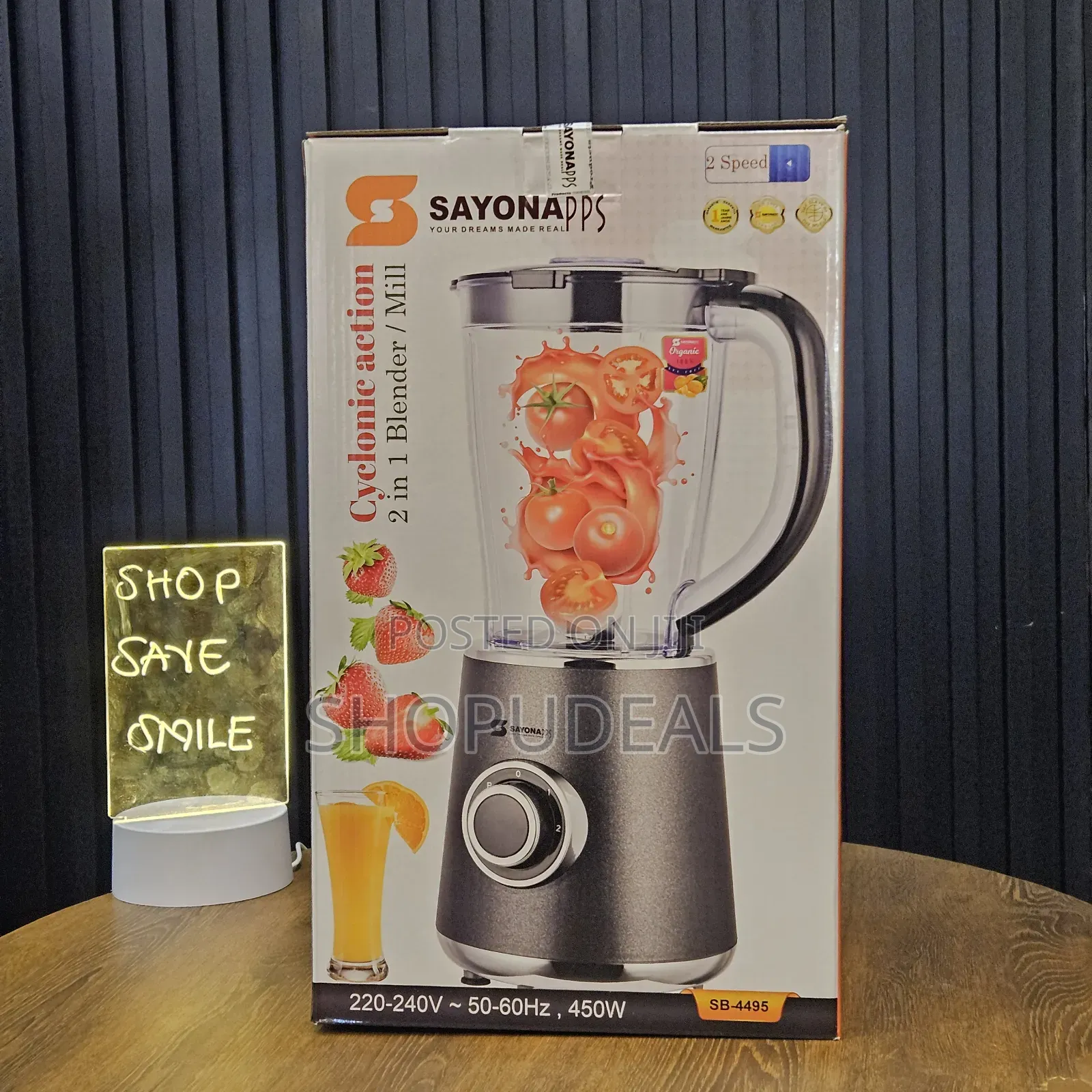 Sayonapps 2-in-1 Blend and Grind Quality Plastic Blender-Transparent