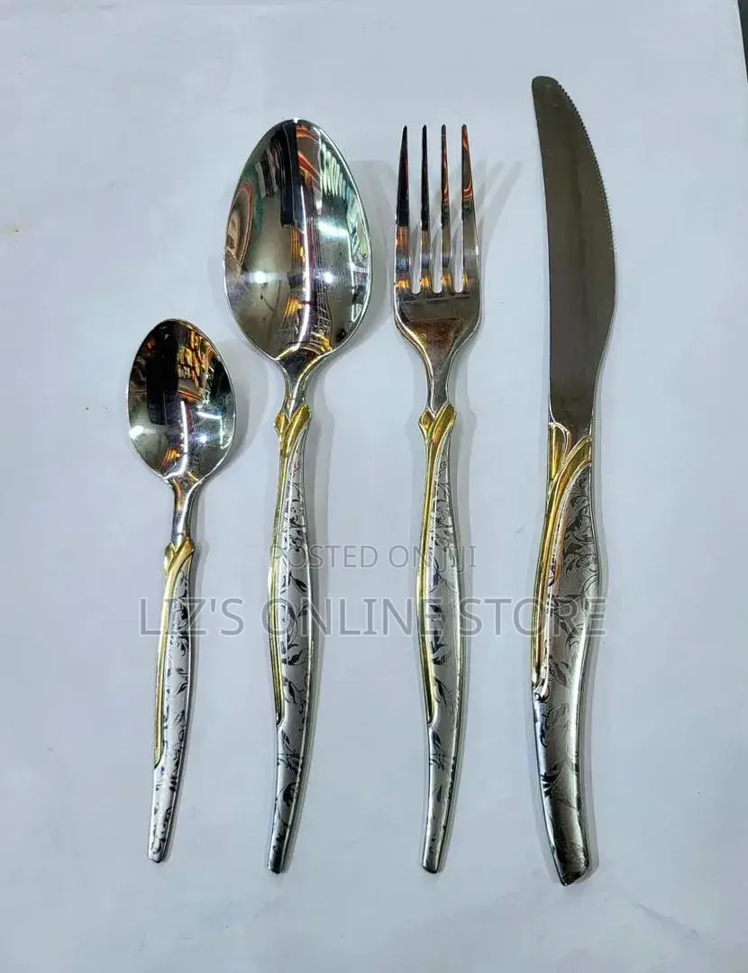 24 Cutlery Set Features a Silver Finish With Intricate Floral Patterns