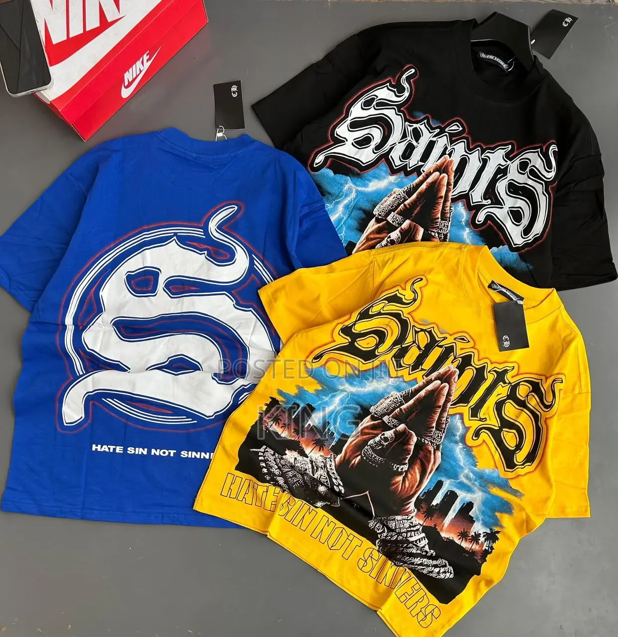 Amiri, Hellstar, and Off-White Branded Streetwear T-Shirts.