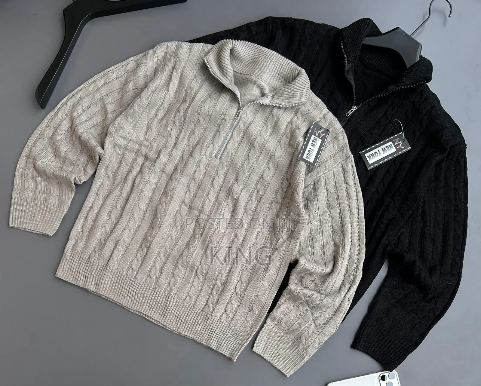 A Brand Half-Zipper Sweater Cable Knit Quarter Zip Sweater