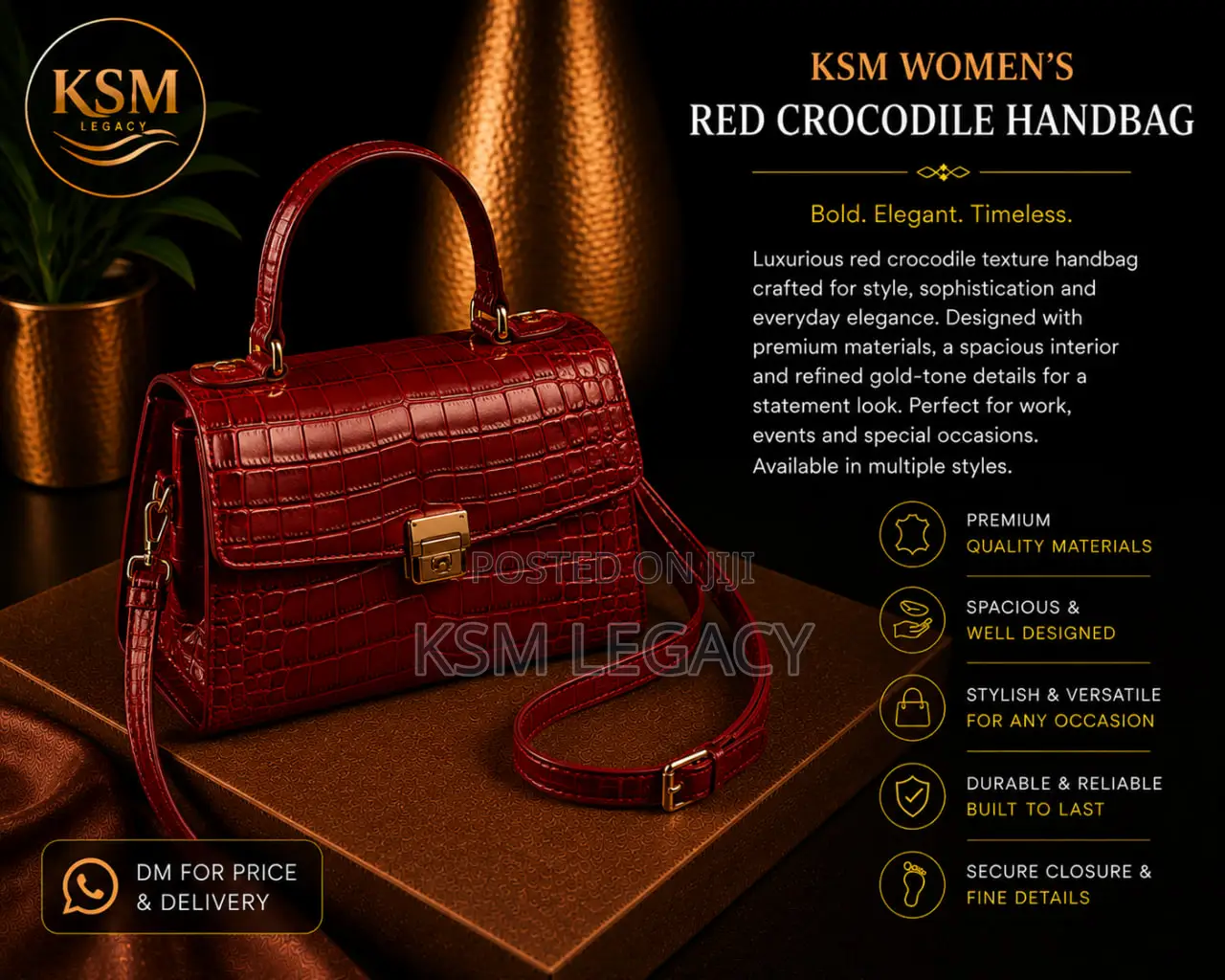 Red Crocodile Pattern Handbag for Women – Luxury Design