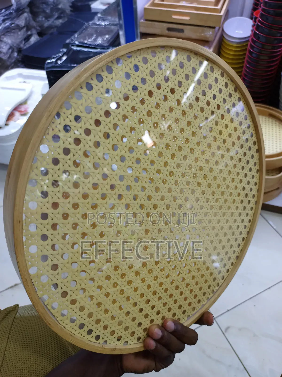 Bamboo and Rattan Cane Serving Tray Set