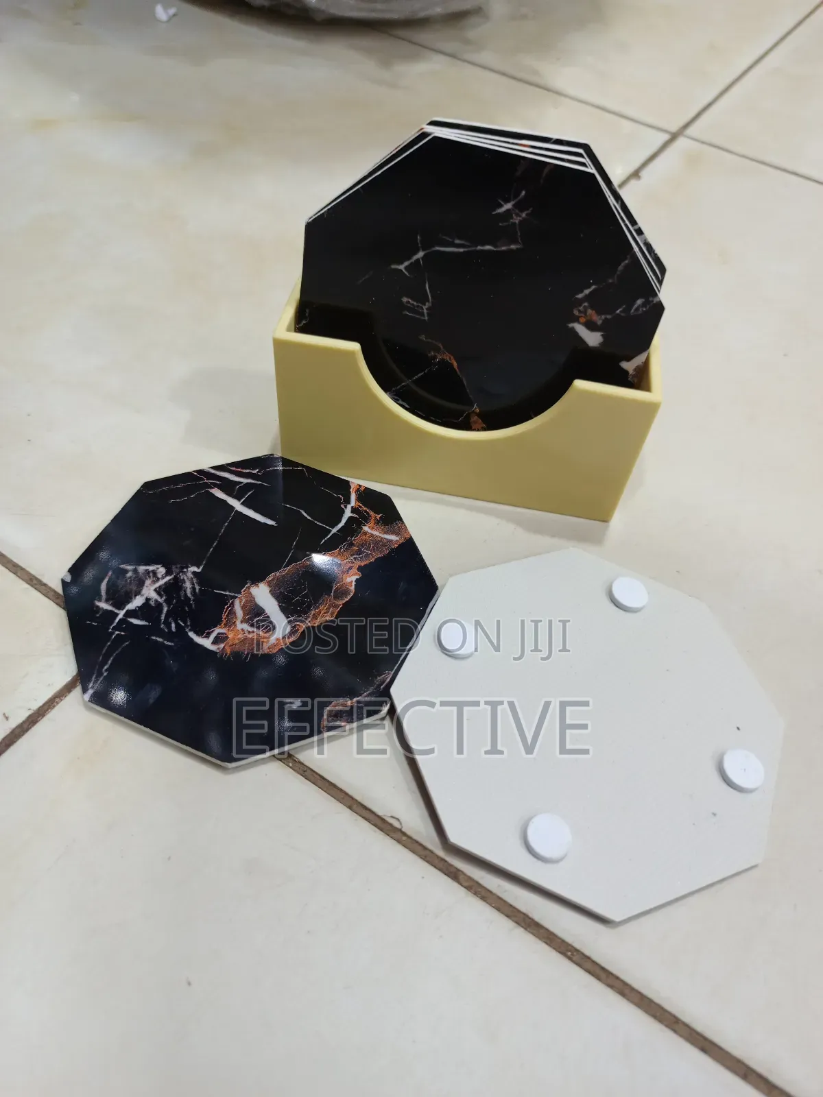 Black Marble-Pattern Drink Coaster.