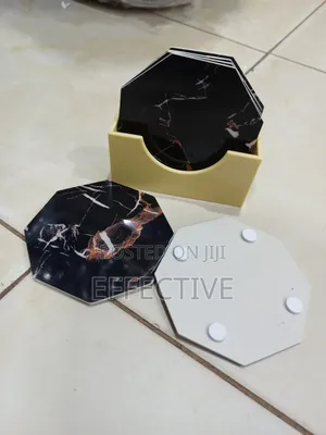 Black Marble-Pattern Drink Coaster.