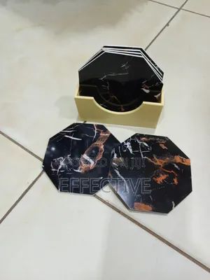 Black Marble-Pattern Drink Coaster.