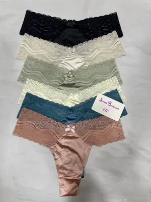 Savana Boulevard Vip Silk Satin Thongs With Wavy Lace Band