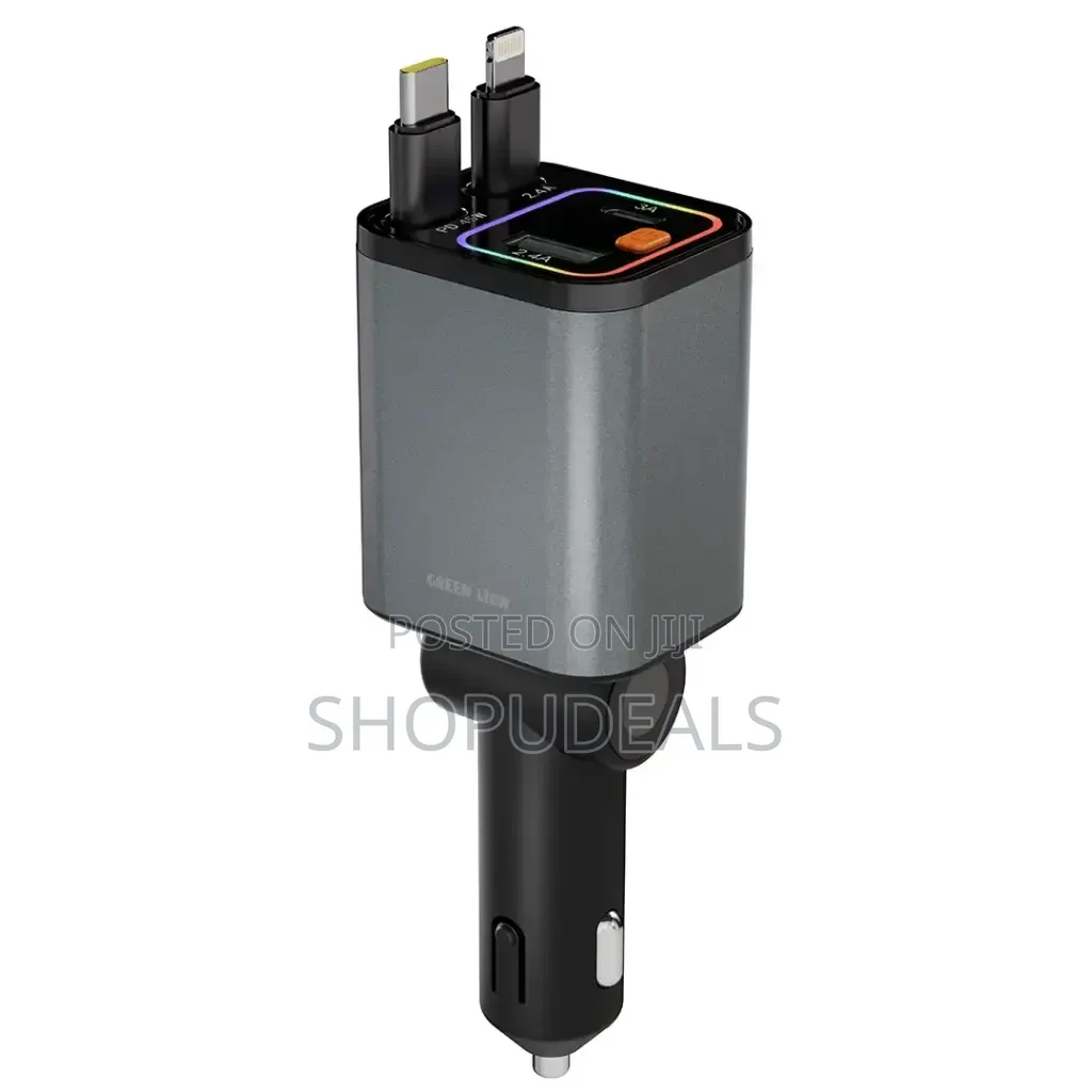 Green Lion Retractable 65w Car Charger - Grey