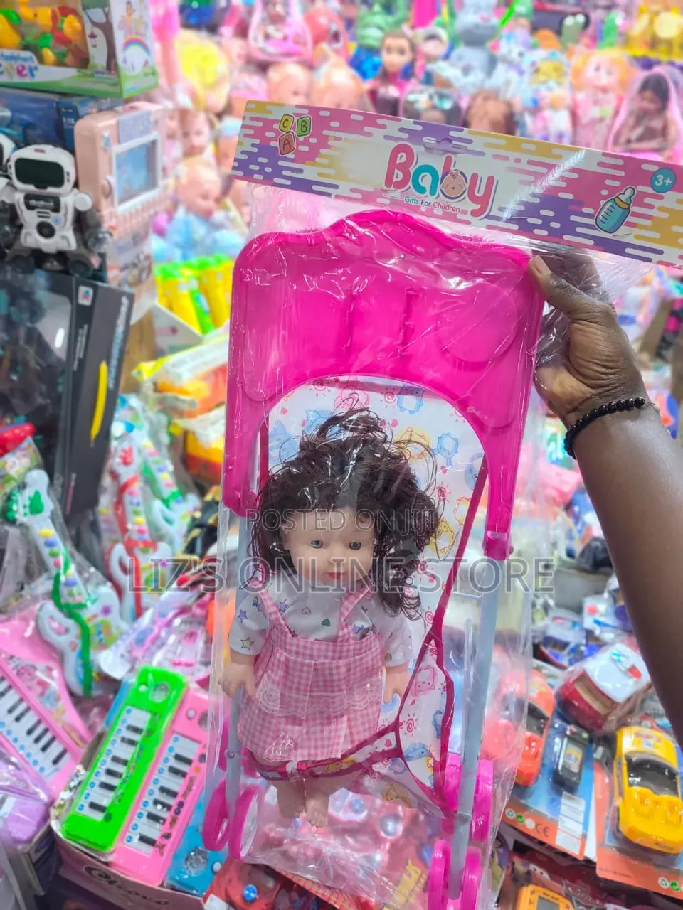 Generic Baby Doll Stroller Set, Featuring a Toy Doll With Dark Curls