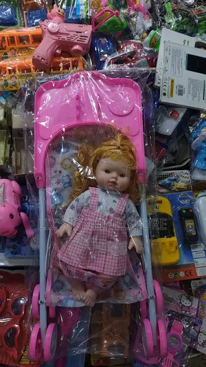 Generic Baby Doll Stroller Set, Featuring a Toy Doll With Dark Curls