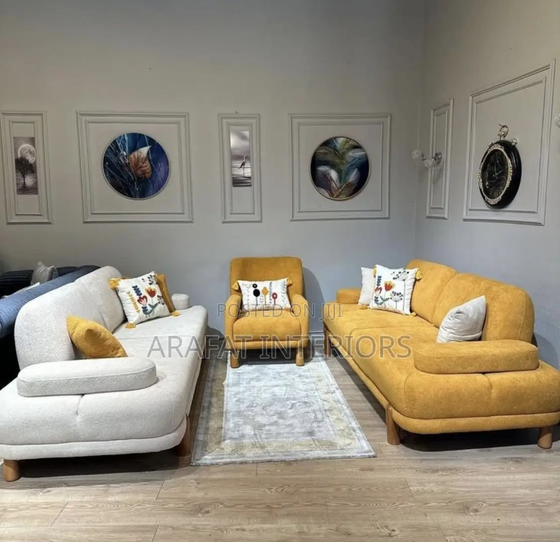 Chaise Sofa Paired With a Vibrant Mustard Yellow 3-Seater Sofa