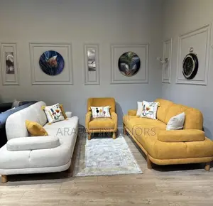 Chaise Sofa Paired With a Vibrant Mustard Yellow 3-Seater Sofa