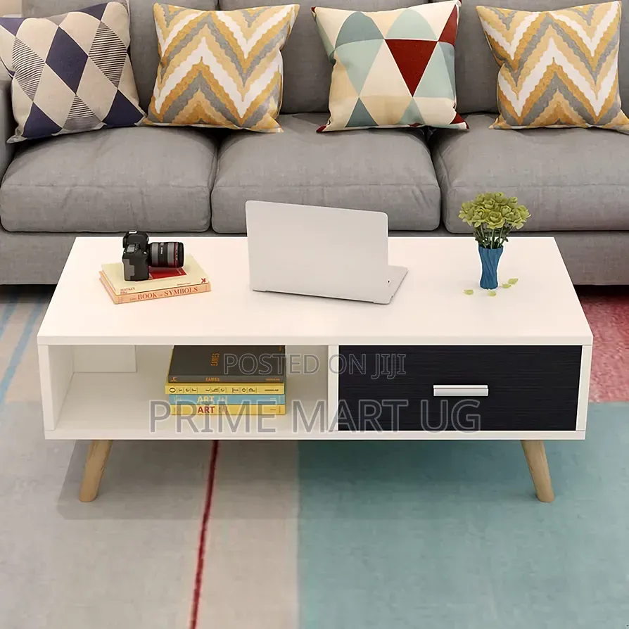 Modern Center Table White With Drawer