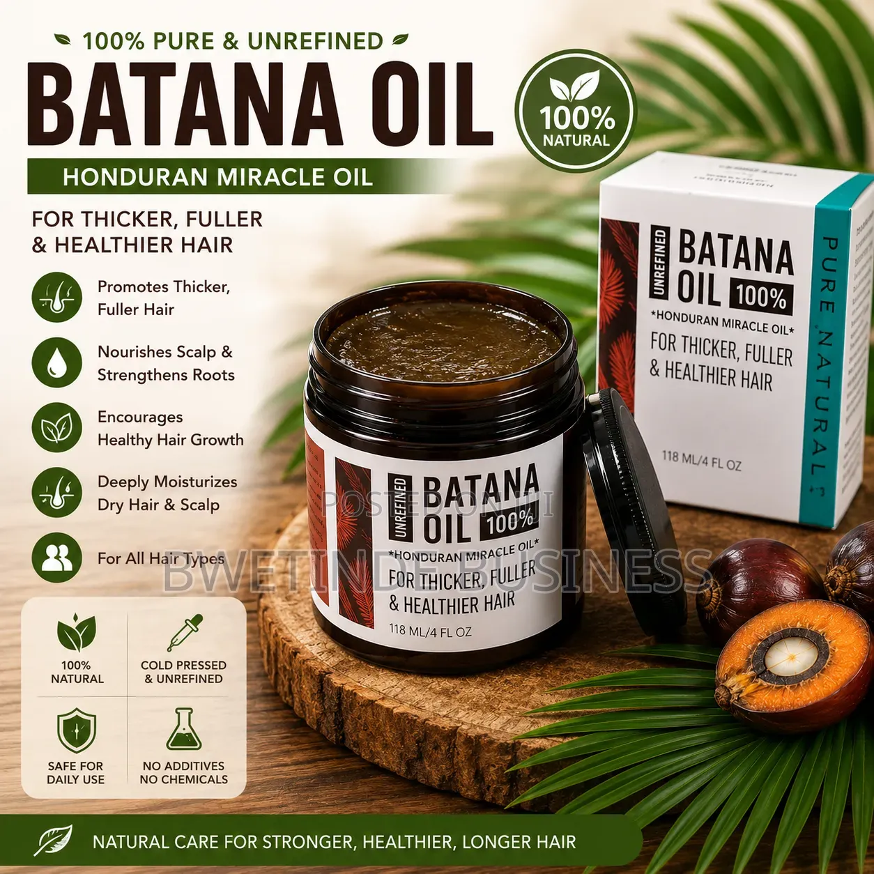 100% Pure Batana Oil for Hair Growth Scalp Care 118ml