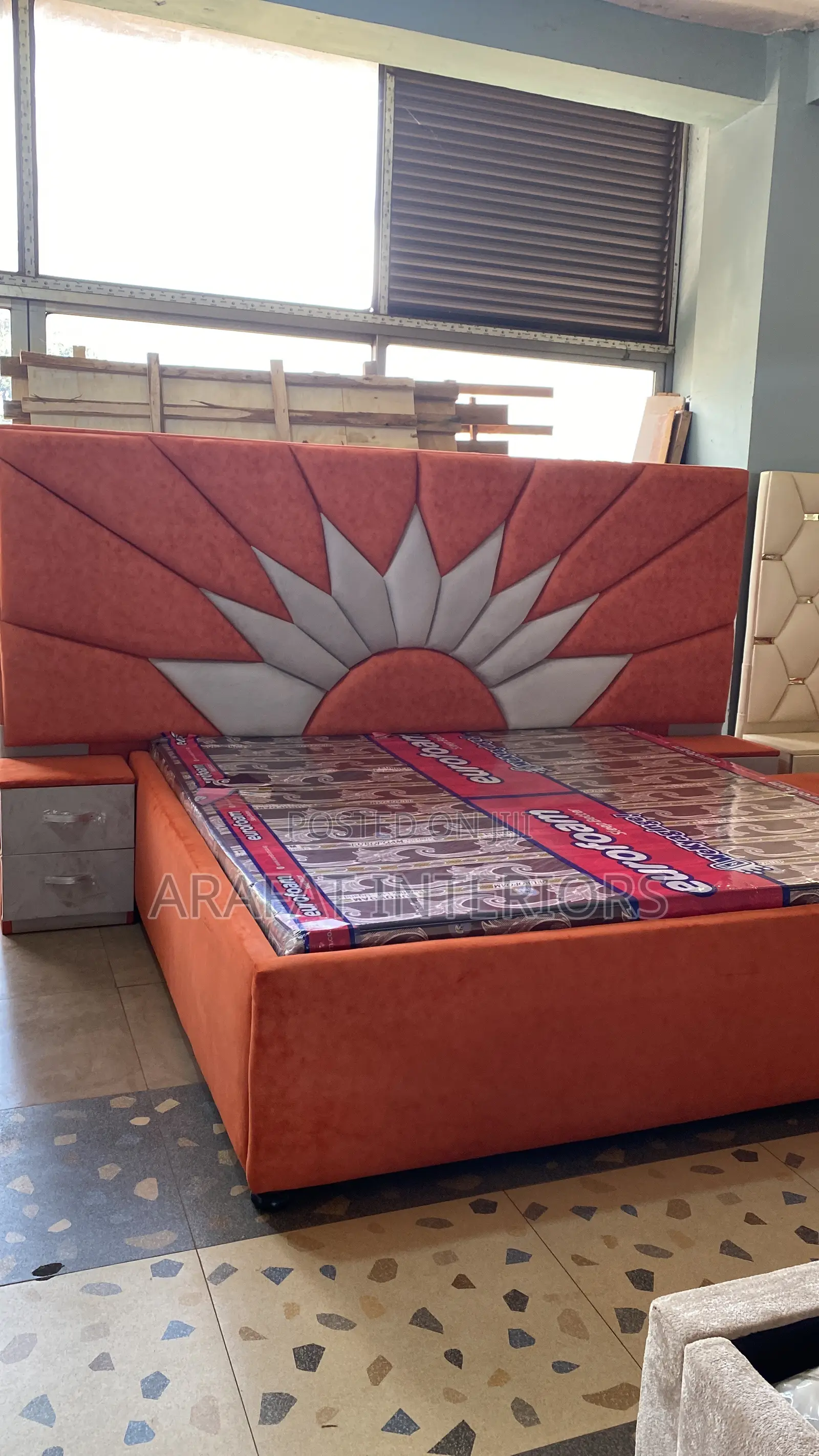 The Hexagonal Tufted Headboard, Matching Storage Ottoman