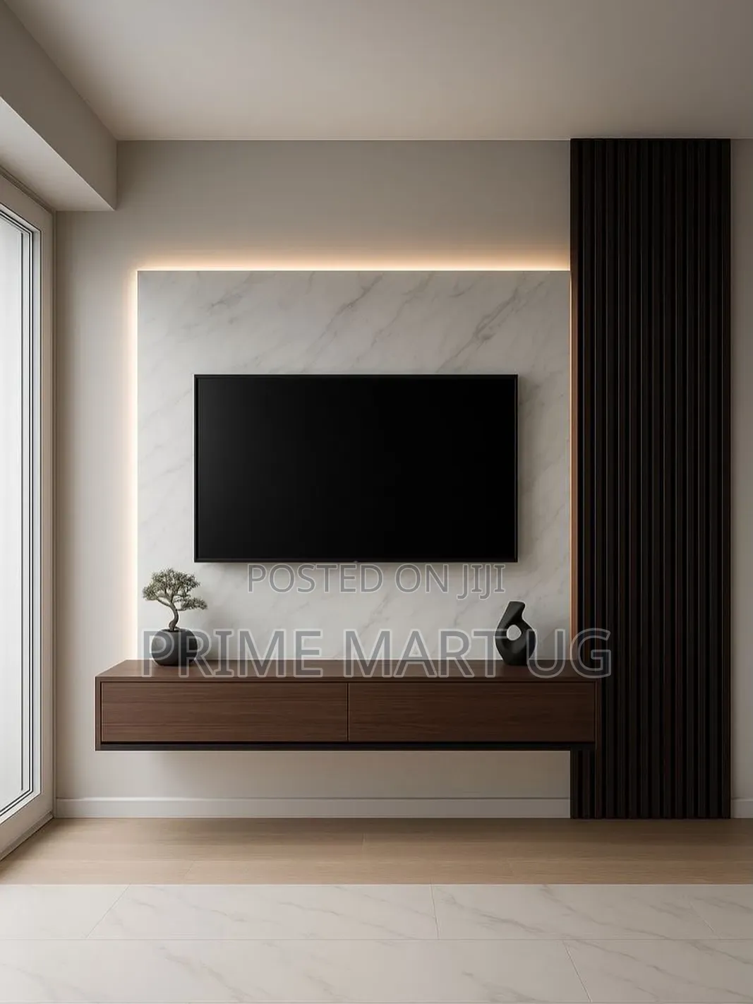 Tv Wall Unit/Media Wall – Dark Brown Wooden