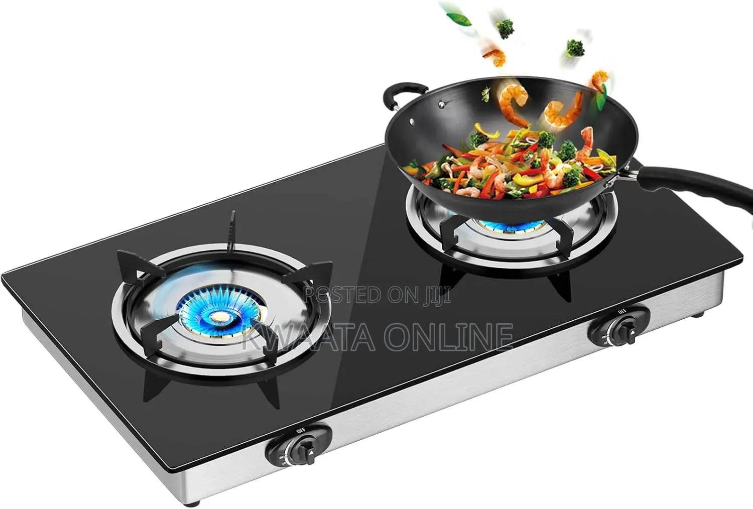SPJ Double Burner Glass Gas Stove With Auto Ignition - Black