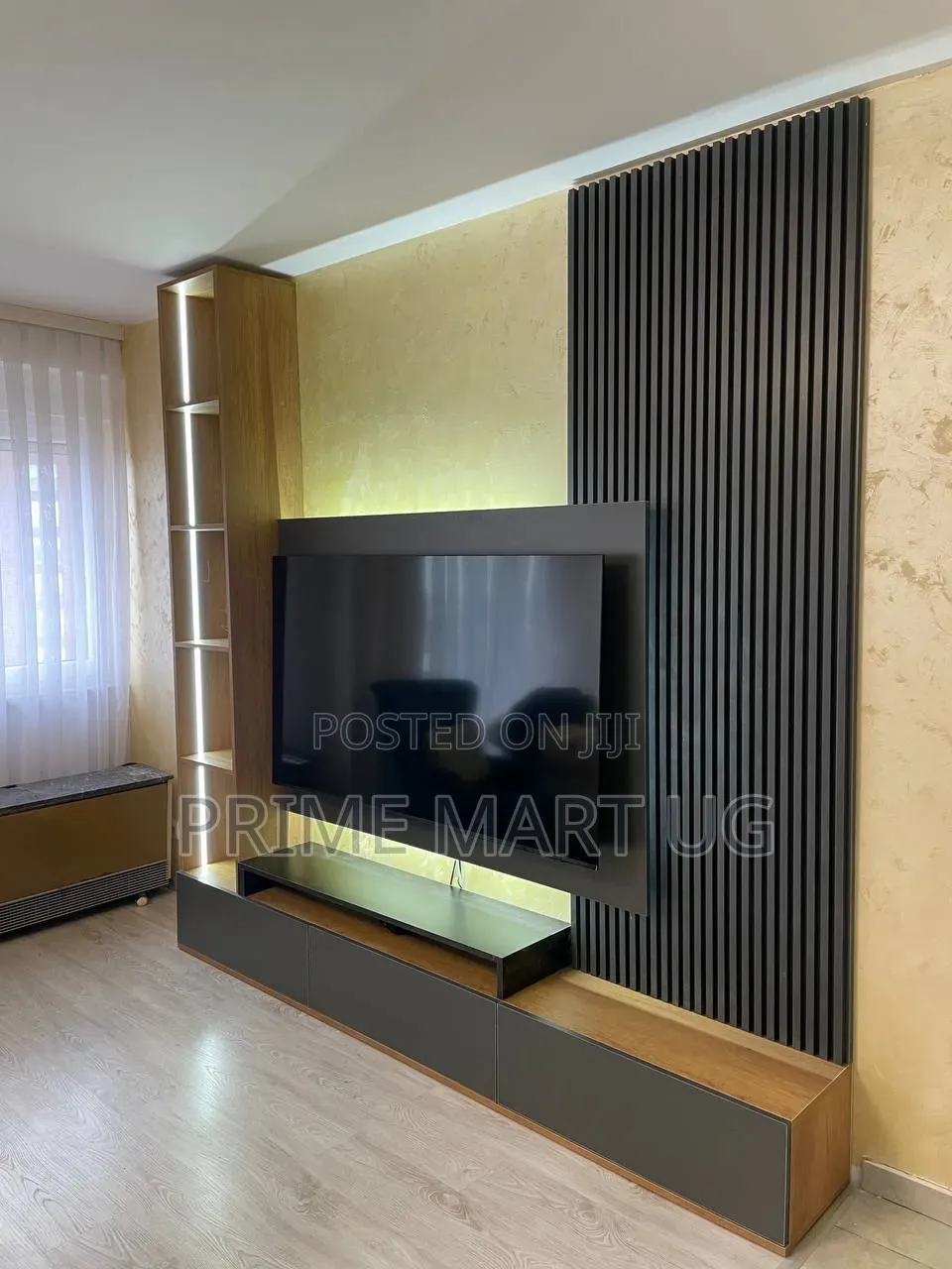 Wooden Tv Wall Unit With Storage Cabinets