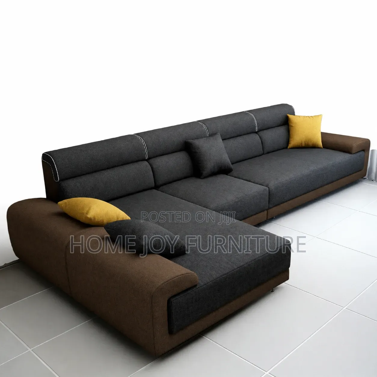 6seater Charcoal Gray Coffee Brown High-Density L-Shape